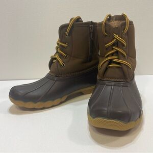 TOMMY HILFIGER Kids Duck Boots Brown Size 1 Lace Up Rubber Toe Waterproof